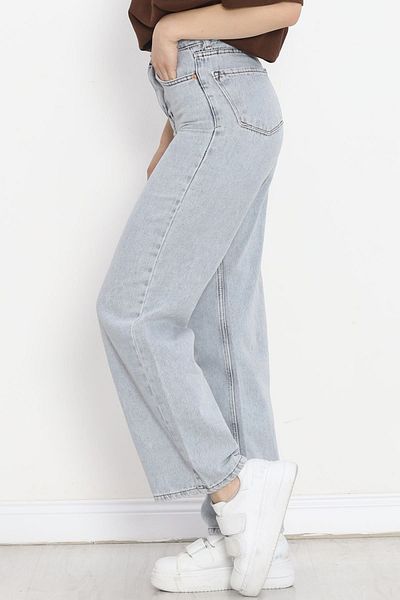 Geppetto Blugi largi cu buzunar din lycra cu talie înaltă - Pantaloni Palazzo din denim albastru pentru femei 18695