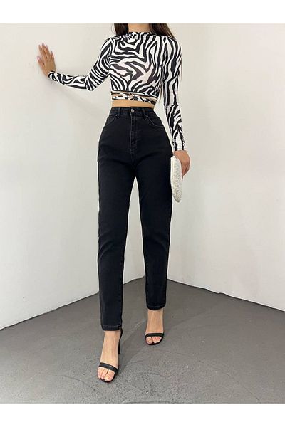 Geppetto Penolope Femei Talie Înaltă Picior Obișnuit Mom Fit Negru Femei Denim Pantaloni 2024 Jean