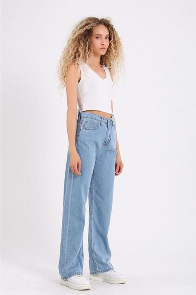 Geppetto Pantaloni de damă Penolope Ice Blue Jean Palazzo cu picioare largi