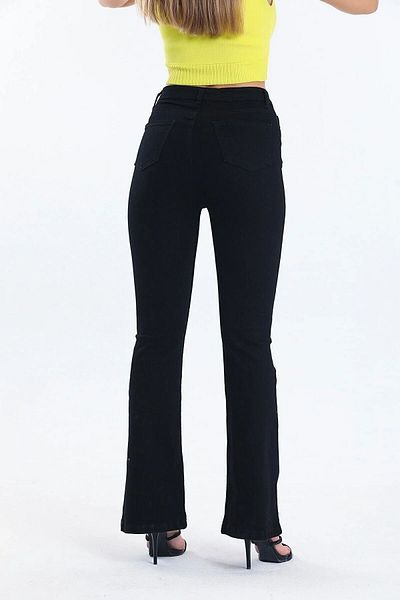Geppetto Penolope Femei - Pantaloni de blugi spanioli cu talie înaltă Lycra Jet Black Leo Max Vanessa Golden Black