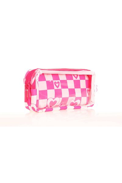 KAUKKO Τσάντα κασετίνα Pink Heart Transparent Nature - K2586