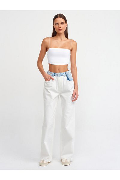 Dilvin 71442 Denim Garnished Cotton Trousers-Blue