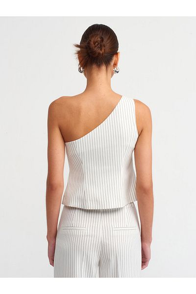 Dilvin 60538 Asymmetric Vest-White