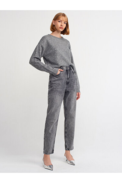 Dilvin 71325 Παντελόνι Ανθρακί Mom τζιν - Πλύσιμο με χιόνι