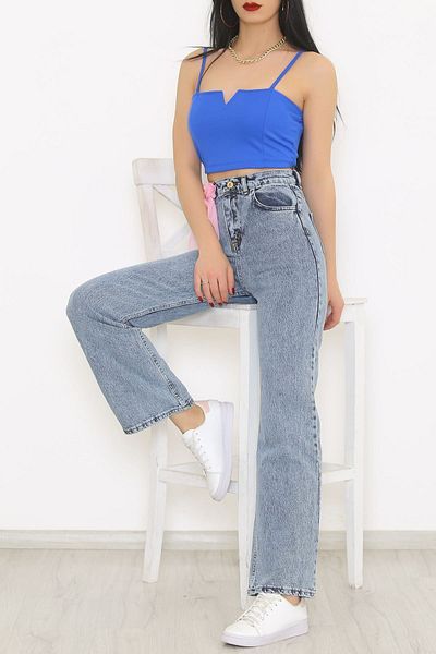 Geppetto Penolope Femei - Anii 90 Blue Lycra, Blugi largi cu talie super înaltă Pantaloni Palazzo