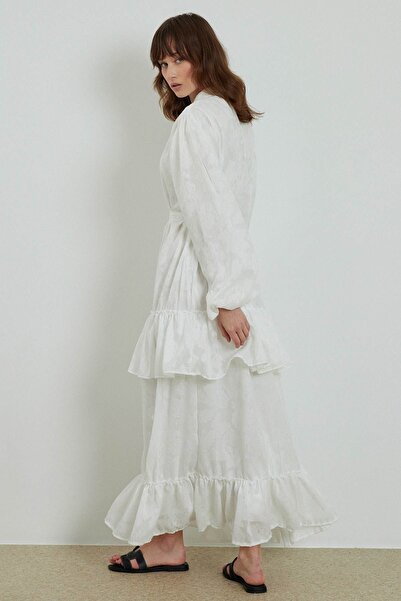 Hooopstore White Floral Tulle Patterned Dress