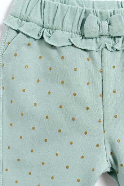 Kyron 100% Cotton Baby Girl Pants with Bow Detailed Polka Dots - Mint Green