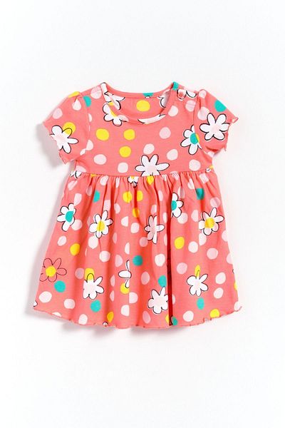 Kyron 100% Cotton Lapel Button Closure Floral Patterned Baby Girl Dress - Pink