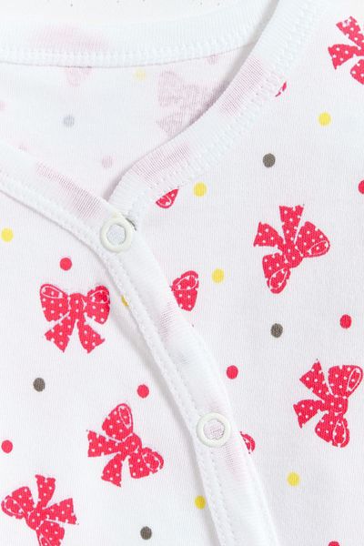 Gambino 100% Cotton Ribbon Printed Polka Dot Footed 2-Piece Baby Girl Romper - White