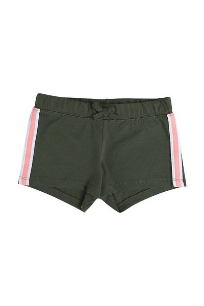 Kyron Girl's Khaki Green Sports Shorts - Side Stripes, Cotton Relaxed Fit
