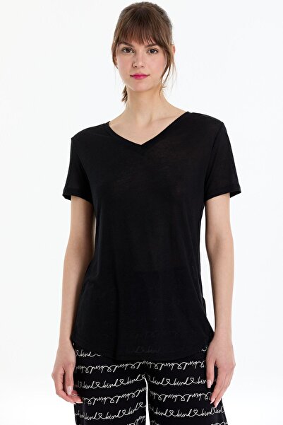 Kyron Kadınlar Için Şık V Yaka Basic Siyah Tişört-yumuşak Tuşeli Polyviskon K...