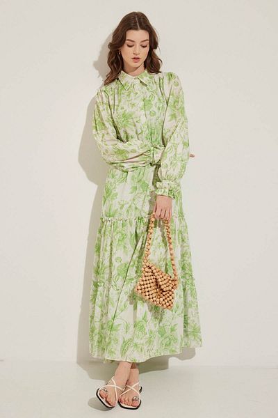Hooopstore SOFT FLORAL LINEN DRESS - GREEN