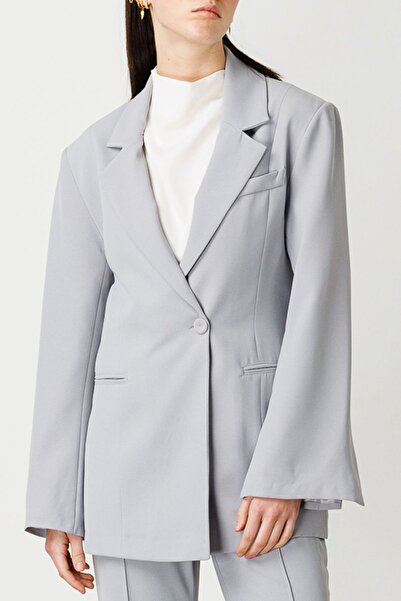 Hooopstore Gray Single Button Double BreastedBlazerJacket