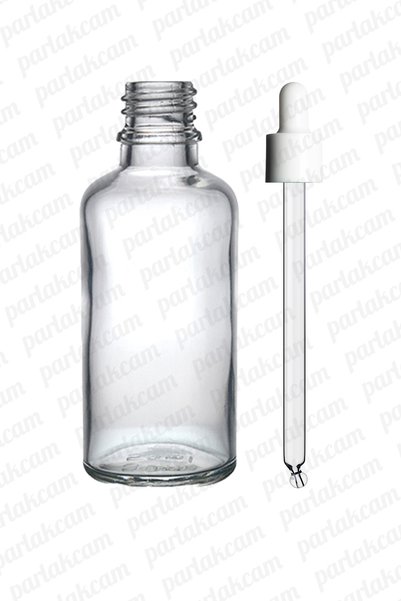 parlakcam 50ml Şeffaf Cam Damlalıklı Şişe 50cc Beyaz Plastik Yüzüklü Cam Daml...
