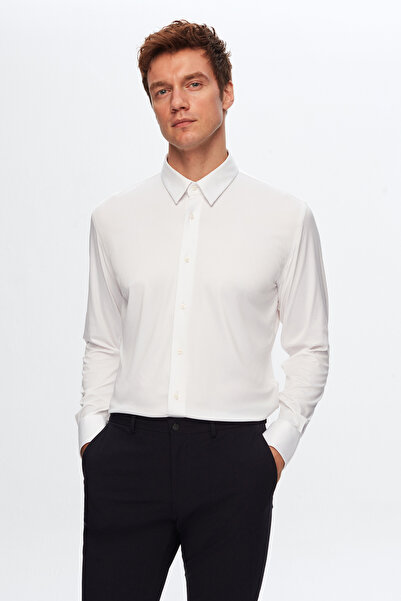 Damat Slim Fit Beyaz Örme Gömlek