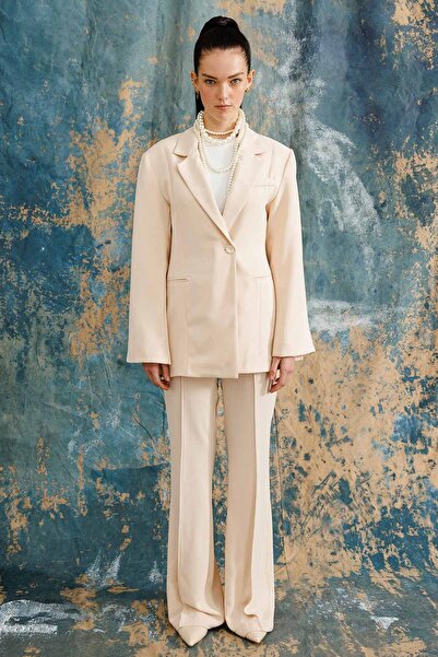 Hooopstore Stone Color Single Button Double BreastedBlazerJacket