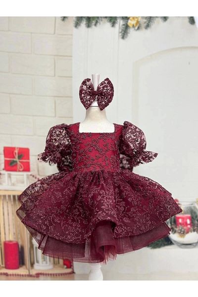 Nissa Red and Pink Big Bow Dress for Girl