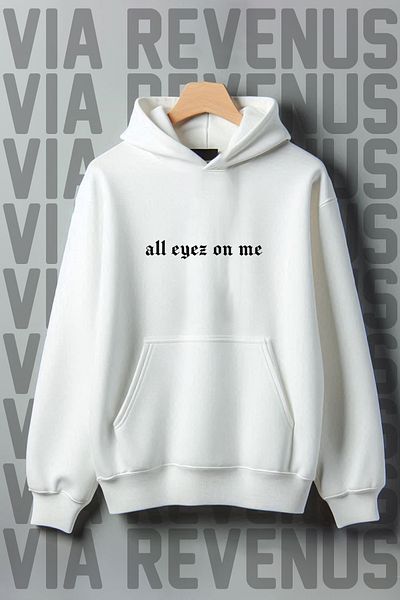 Vordevia All Eyez on Me Printed Oversize Hooded Sweetshirt - Kangaroo Pocket, 3 Thread Raster