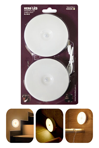 Hero Led 2'li Paket Kabin Led Aydınlatma Lamba Dolap Dekoratif Spot Şarjlı Se...