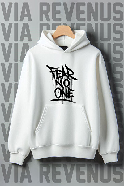 Vordevia Hanorac cu glugă oversize cu buzunar cangur imprimat Fear No One