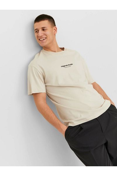 Jack & Jones Jack&jones 12240121   Ανδρικό Tshirt 0 Collar - Cream