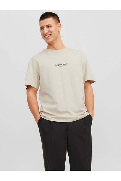 Jack & Jones Jack&jones 12240121   Ανδρικό Tshirt 0 Collar - Cream
