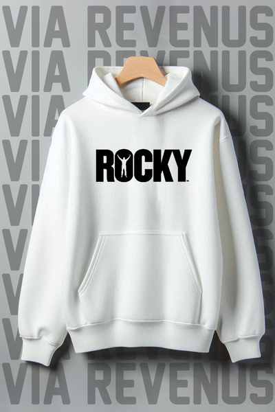 Vordevia Hanorac cu glugă cu buzunar cangur cu imprimeu Rocky - 3 fire raster