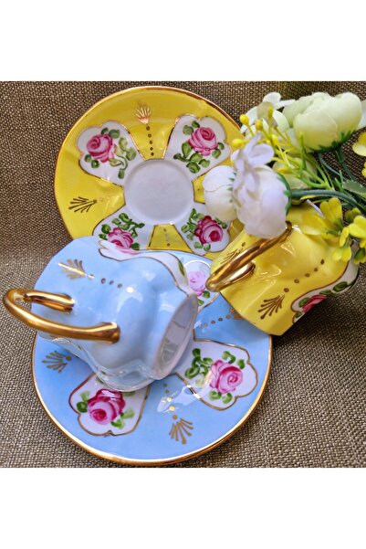 BY.RAYKA PORSELEN El Dekor Saray Mini Porcelain Hand Painting Set of 2 Coffee Cups