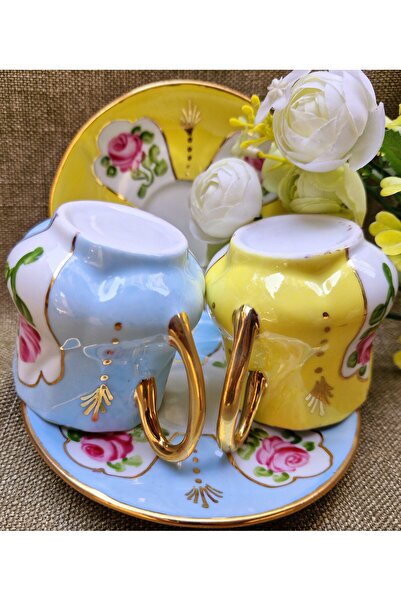 BY.RAYKA PORSELEN El Dekor Saray Mini Porcelain Hand Painting Set of 2 Coffee Cups