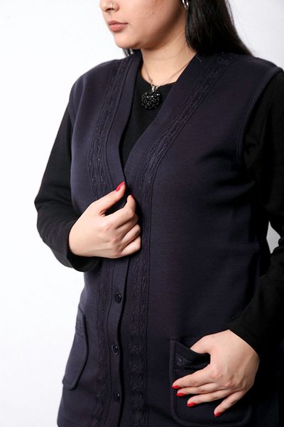 Laden Women's Steel Knit Knitwear Non-Pilling Plus Size Winter Beaded Mother Dark Blue Thick Vest