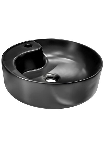YUEN Banyo Lavabosu Tezgah Üstü Çanak Banyo Lavabosu Doğal Taş Siyah 44 Cm Çapında