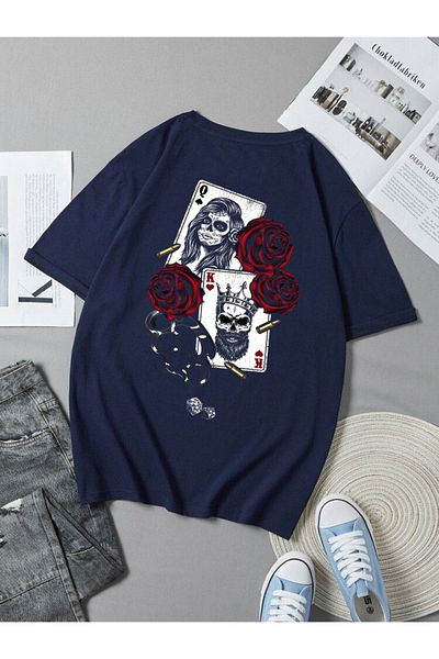 DEEPSENCE Μπλουζάκι Unisex Oversize Roseskul Back Print Navy Blue Χρώμα
