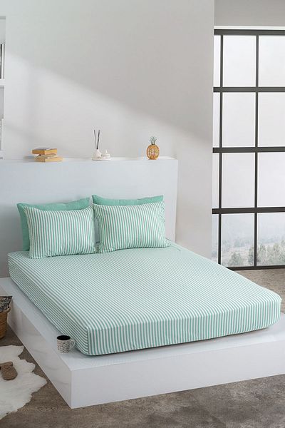 KetraHome |   Maljuna Bohemo |   Set de cearșafuri elastice cu dungi verzi