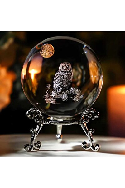 mr shopping MR Figürlü Kristal Cam Küre , Gümüş Renk Metal Standlı, Dekoratif...