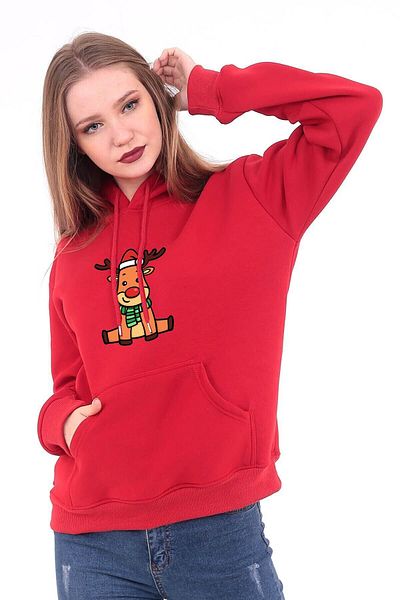 Rex Darius Christmas New Year Cute Christmas Deer Printed Hooded Sweatshirt Women Sweat Hoodie Christmas Gift