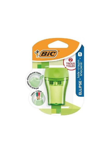 Bic Pencil Sharpener Maxi Ellipse Double Blister with Lid - Opening Green Jumbo and Classic