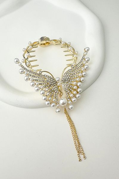 Modex Pearled Jewelled Wing Bun Buckle