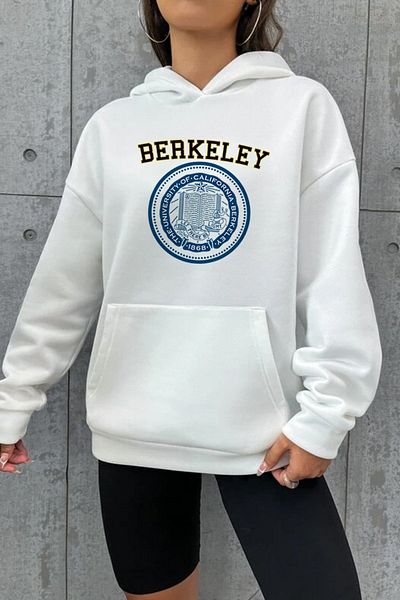 Rex Darius Hanorac cu glugă supradimensionat cu imprimeu Berkeley, alb