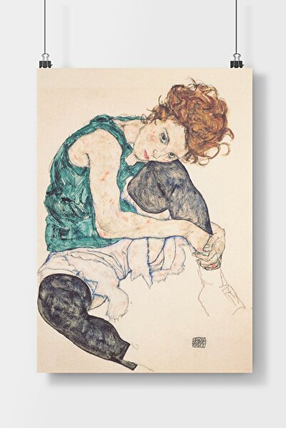 Luna Marissa Egon Schiele, Oturan Kadın Tablosu Poster Çerçevesiz Duvar Posteri