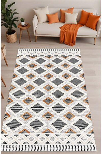 Noble Halı Dijital Baskı İskandinav Shaggy Model Dekoratif Makinada Yıkanabil...