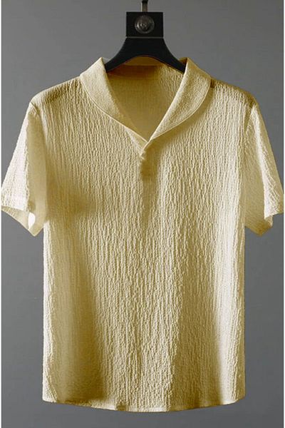 Rex Darius Men's Unisex Summer Shirt - Burümcük Alaçatı, Lycra Crinkle Fabric, Baby Collar T-shirt