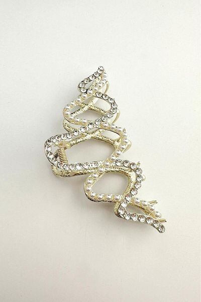 Modex Gold Color Double Sided Stoned and Pearl Latch Buckle 12cm
