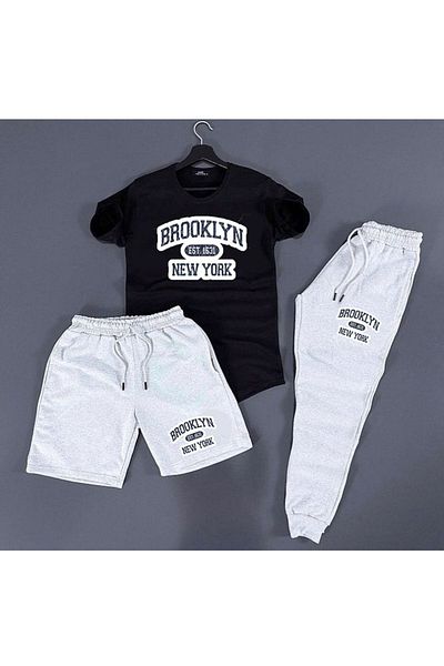 Rex Darius 3-Piece Unisex Oversize Combination Brooklyn Printed T-shirt, Shorts and Sweatpants Combination