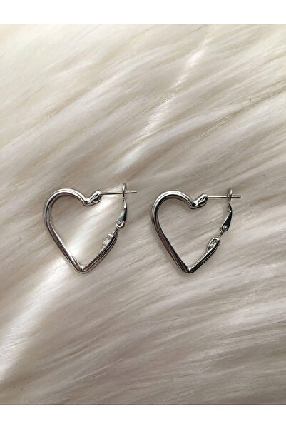 ÇELİKSİLVERTAKI Kopya - Kalpli Halka Küpe Italyan Kilitli