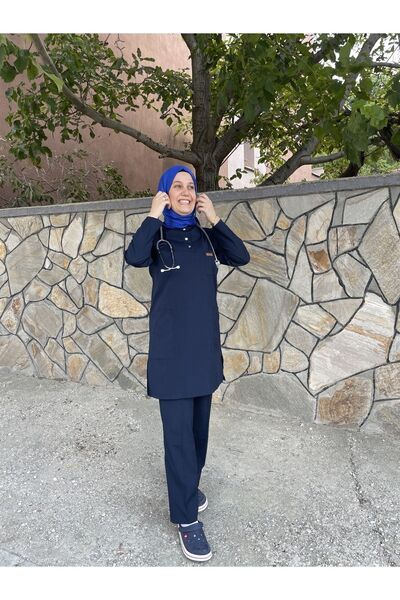 haceryılmaz LACİVERT soft likralı Tesettür doktor ve hemşire üniforması ı scrubs