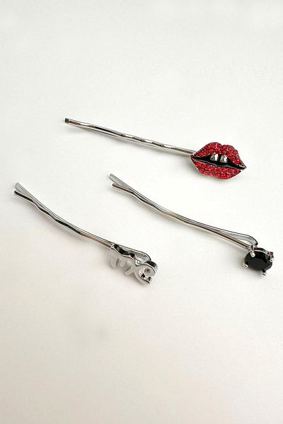 Modex Red Lip Detail Triple Hair Clip