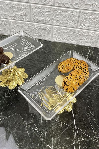 MAY HOME Kand 2-Piece Small Size Madlen Glass Serving Dishes Metal Standing Glass Serving Rack