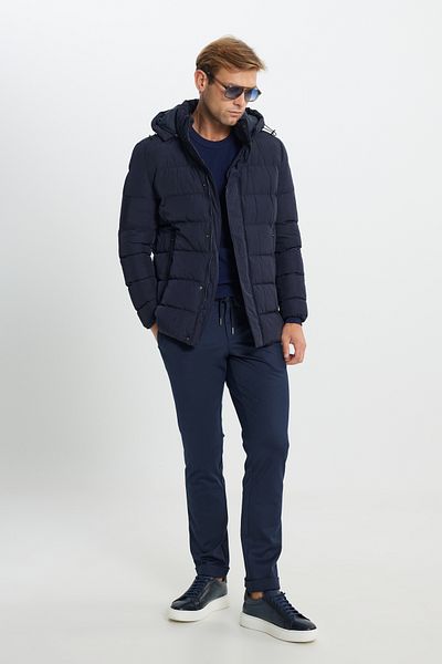 AC&Co / Altınyıldız Classics Ανδρικό παλτό Dark Navy Blue - Standard Fit, Πλαϊνές τσέπες, Γιακάς με κουκούλα