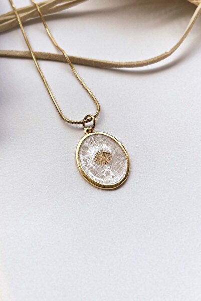 roshel Çelik Madalyon Sedef Deniz Kabuğu Kolye 3 farklı Zincir ve Boy seçeneği