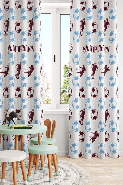 Bertille Home Claret Red Blue Single Wing Football Series Κουρτίνα για παιδιά και βρεφικό δωμάτιο - ΚΟΥΡΤΙΝΑ ΠΑΙΔΙΚΟΥ ΔΩΜΑΤΙΟΥ